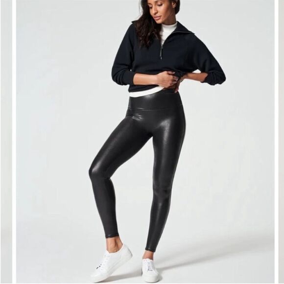 SPANX FAUX LEATHER LEGGINGS SIZE MEDIUM - Picture 1 of 7